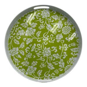 Vtg Precidio Melamine 13.5” Round Serving‎ Tray Handles Lime Green White EUC